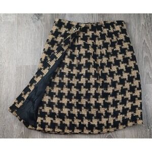 PS Illustrations Faux Wrap Skirt‎ 6 Tweed Houndstooth Vintage Lined Gold Black